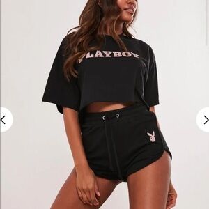 PLAYBOY Black Athletic Shorts with Pink Logo